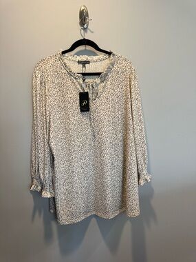 Adrianna Papell Cream Blouse with Black Petite Floral Print